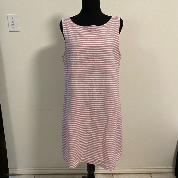 Beach Lunch Lounge Dress Womens Size Medium Pink White Stripe Linen Cotton Blend - Picture 6 of 13